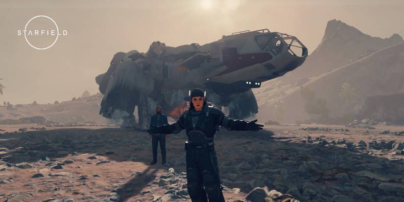 starfield Player Posing for Photo with Frontier Ship and Barret NPC