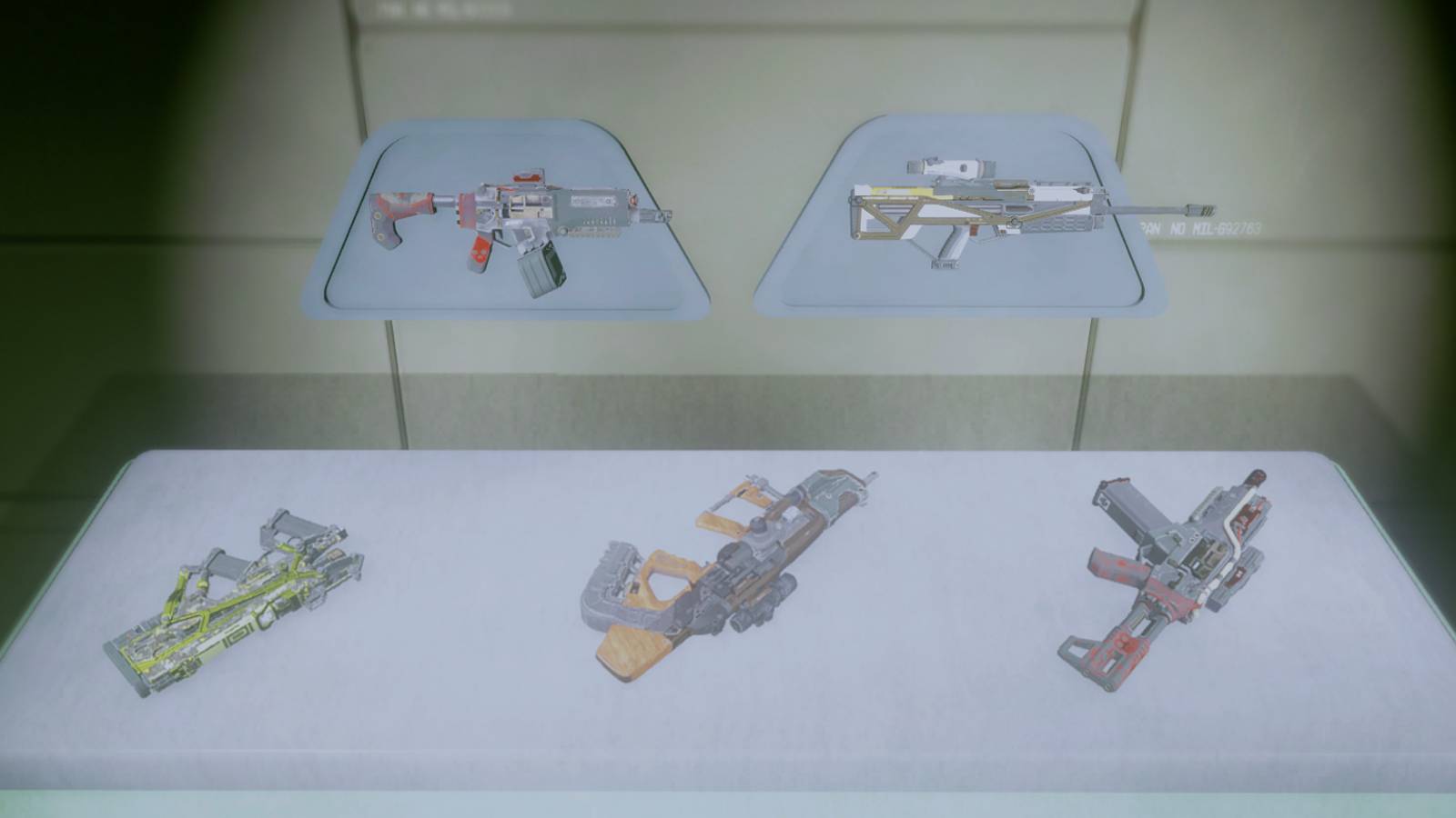 Starfield Unique Weapons Rifles on Display in Player Outpost-1