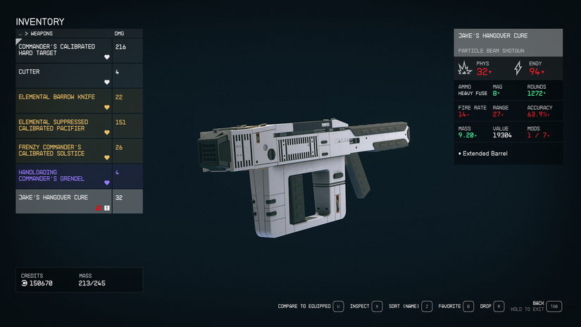 Starfield Unique Weapons Jake's Hangover Cure Shotgun