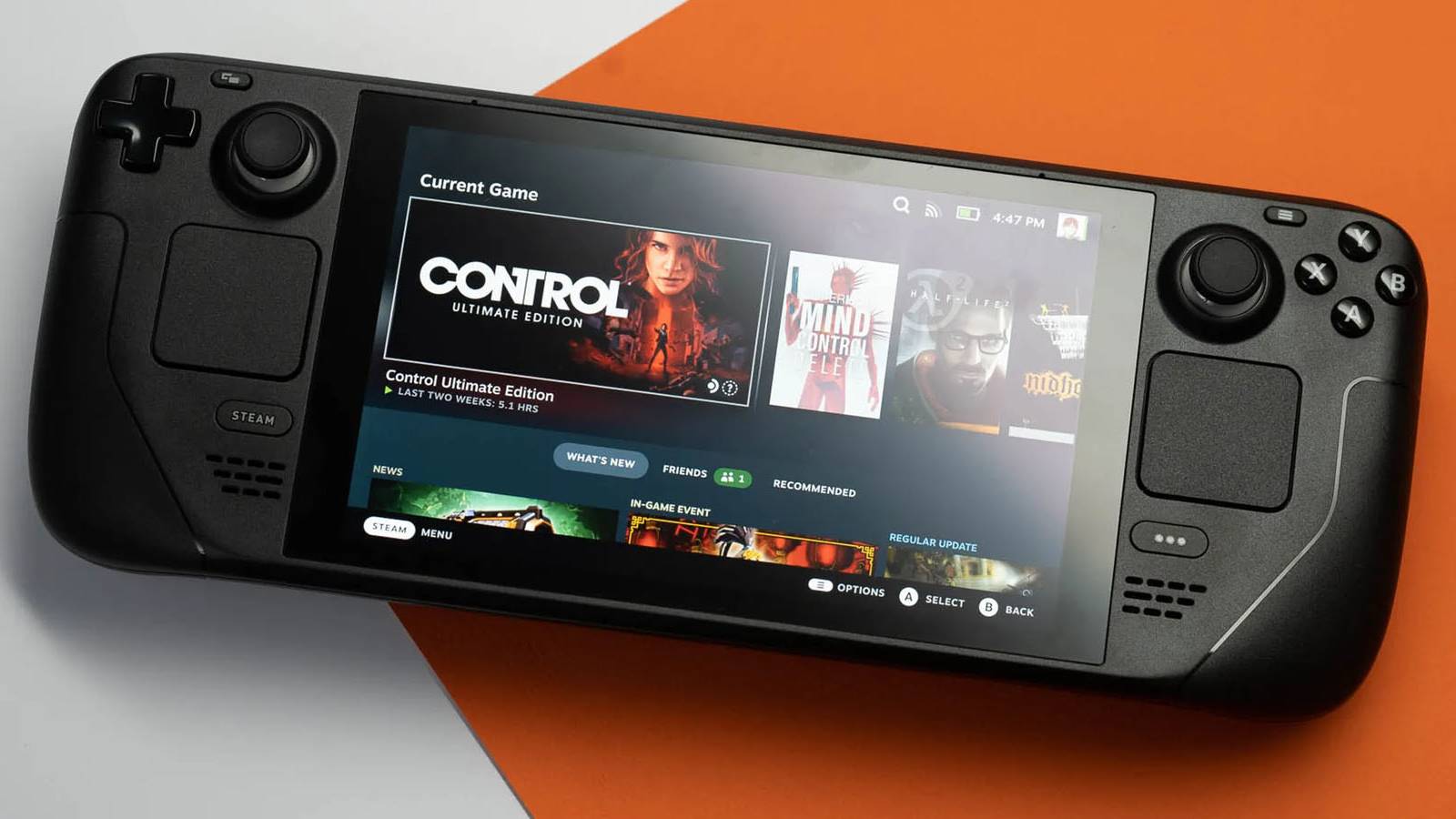 The Steam Deck with Control as the last played game on the screen