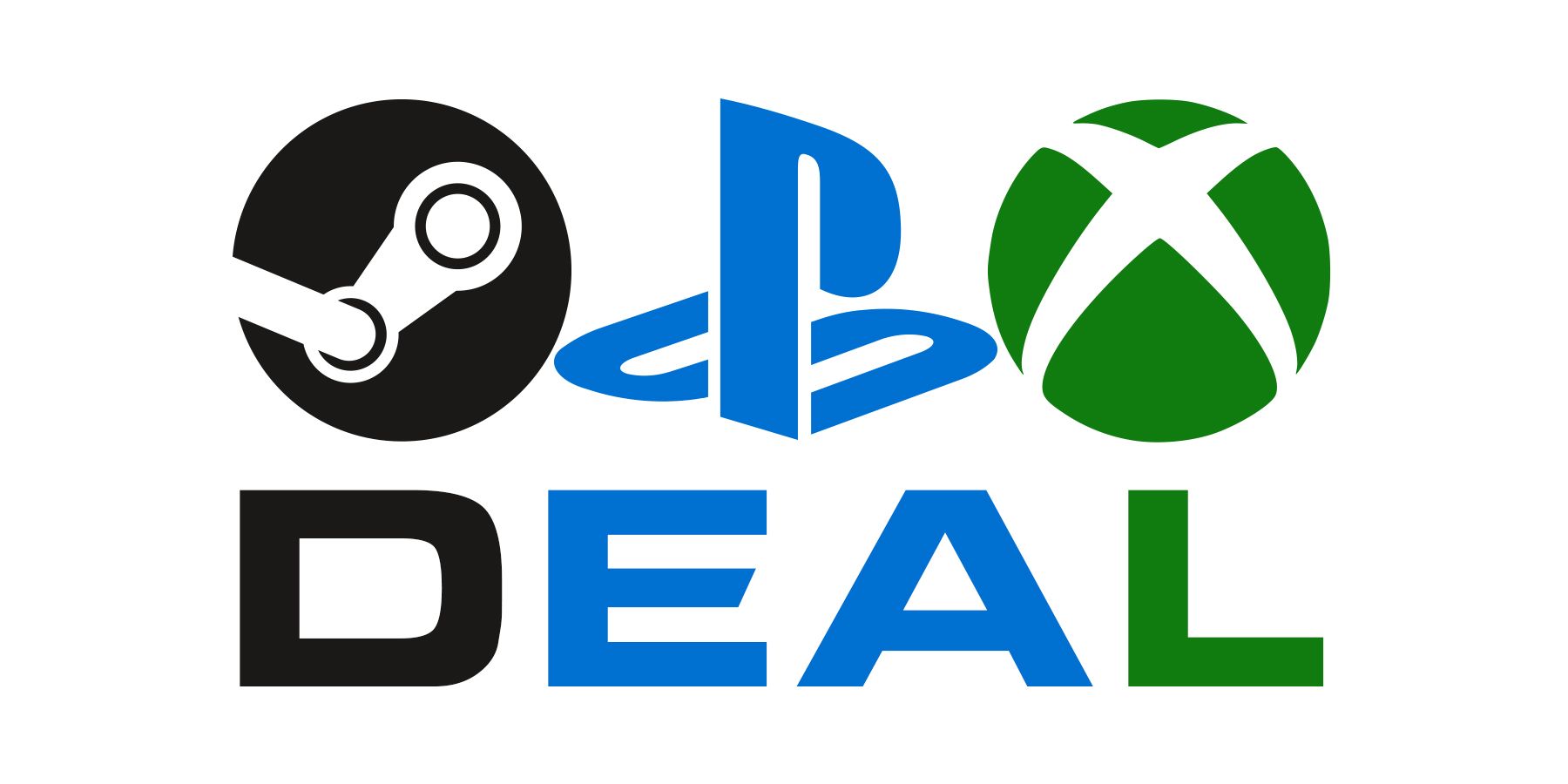 Steam PlayStation Xbox logo submarks deal tagline on white background
