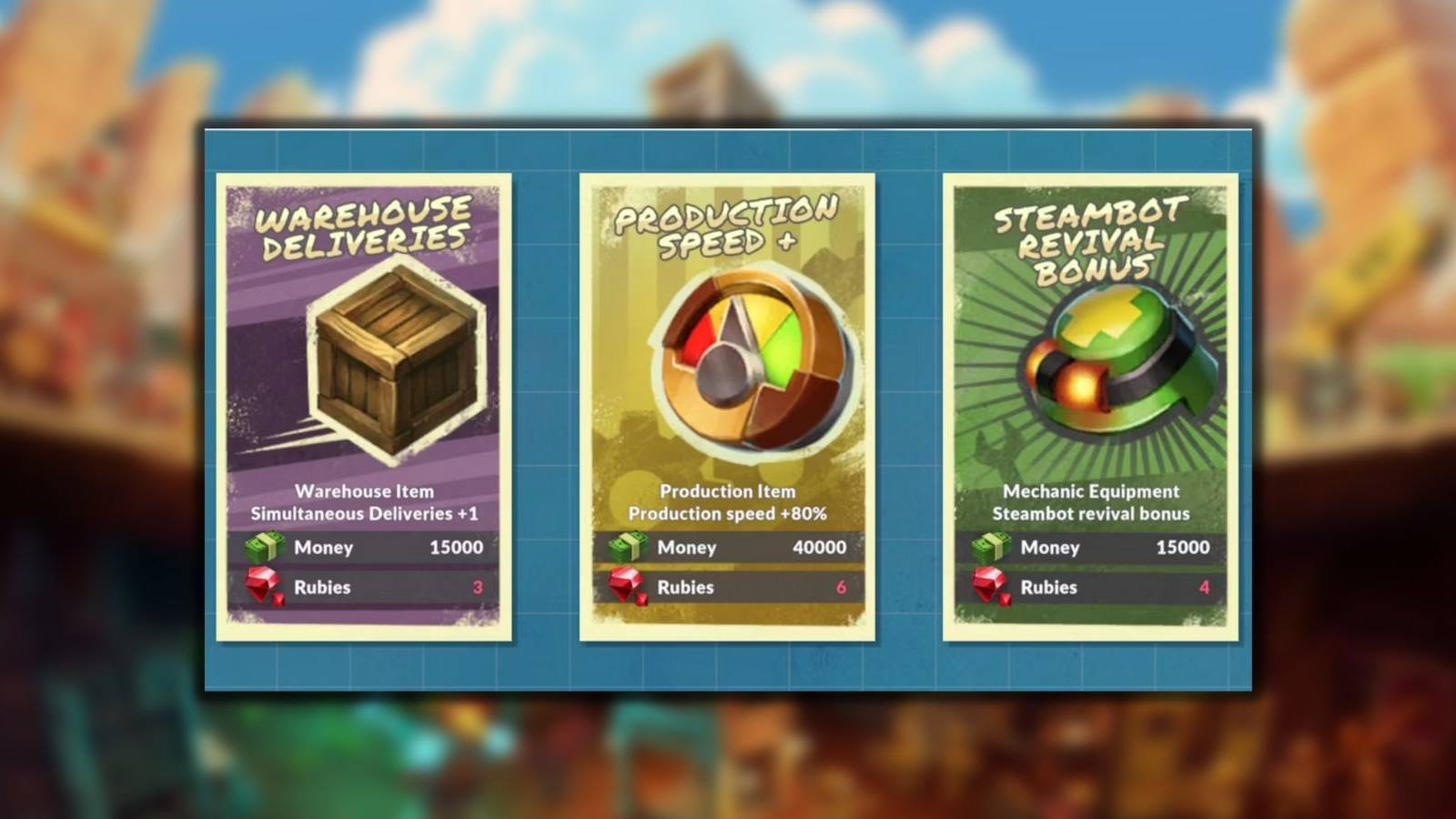 three primary items in steamworld build.