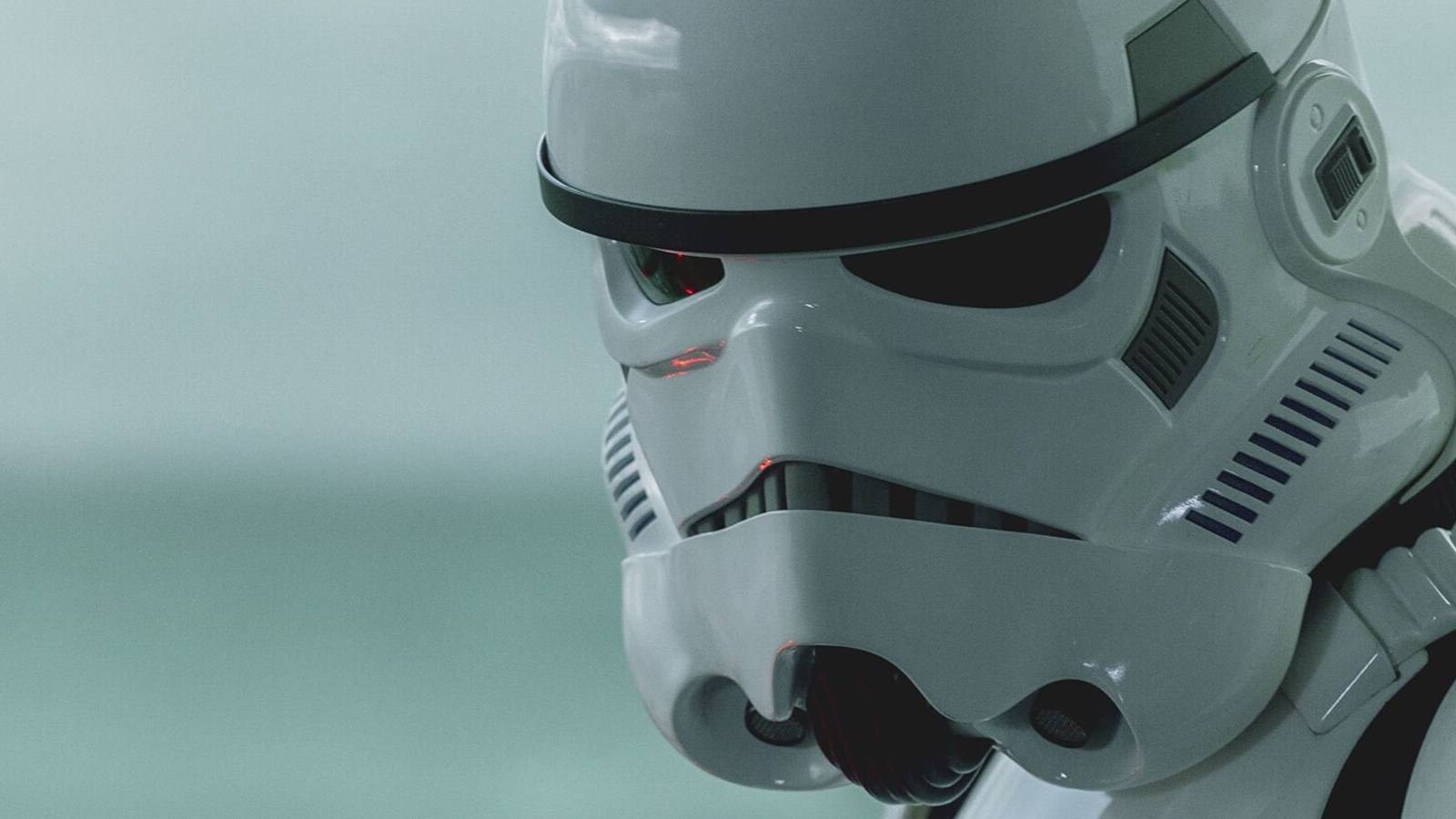 A close up of a stormtrooper