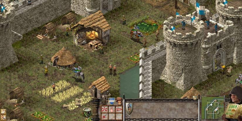 Knights guarding townsfolk