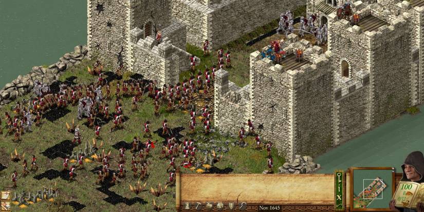 Spearmen storming the breached castle wall
