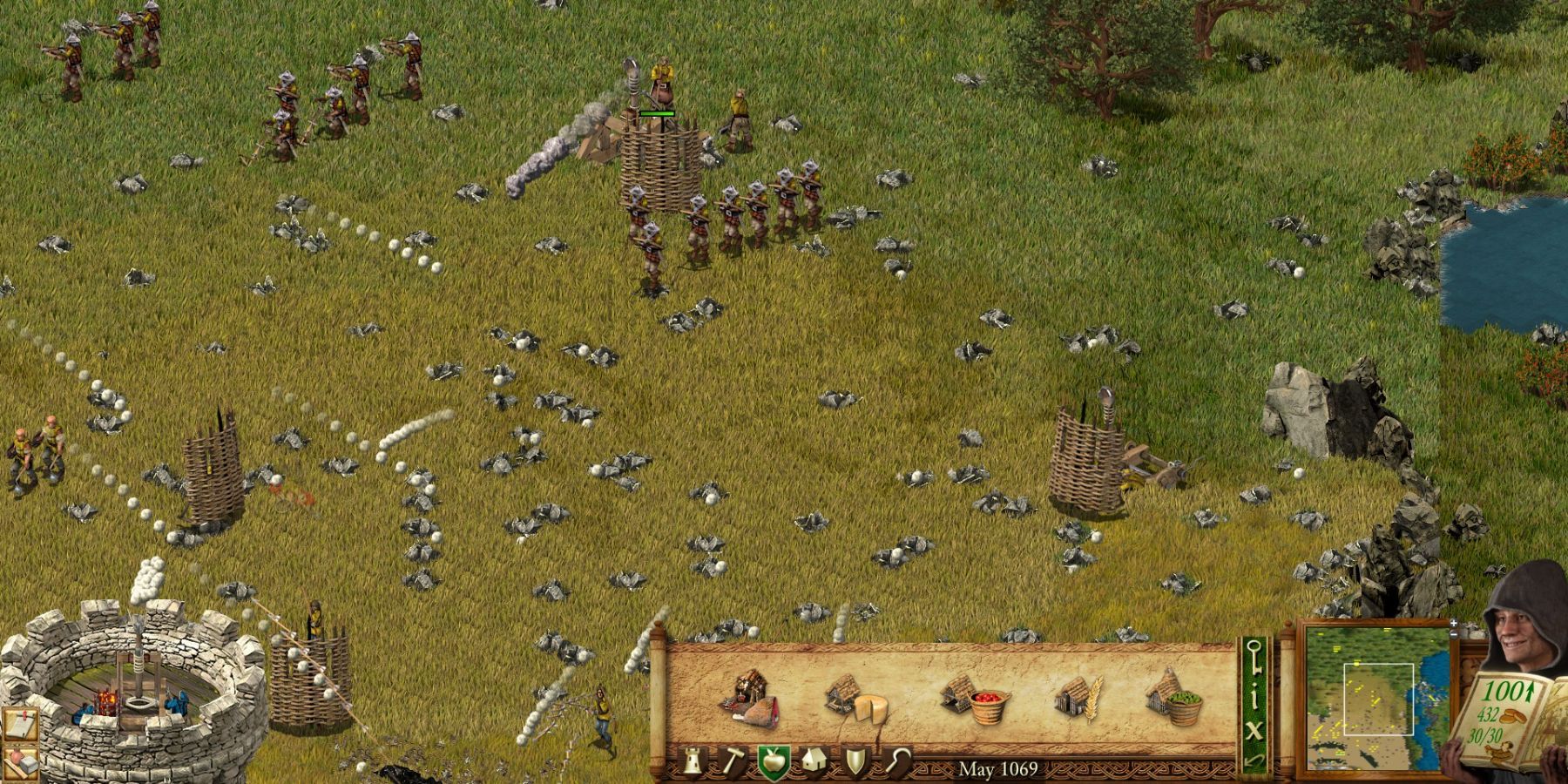 Enemy invaders using Catapults to destroy the castle tower and walls