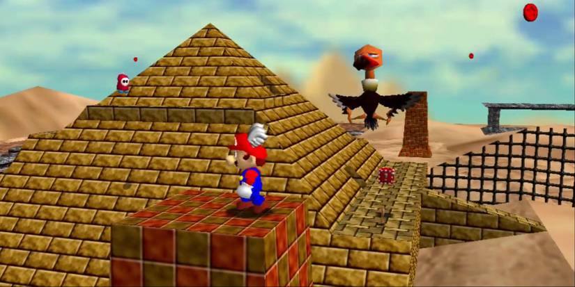 Mario in Shafting Sand Land in Super Mario 64