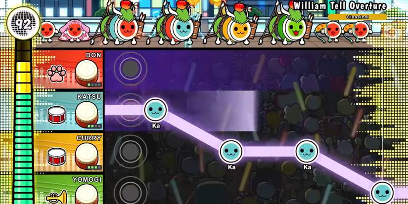 4-player Taiko No Tatsujin Gameplay With Notes Moving Across The Screen