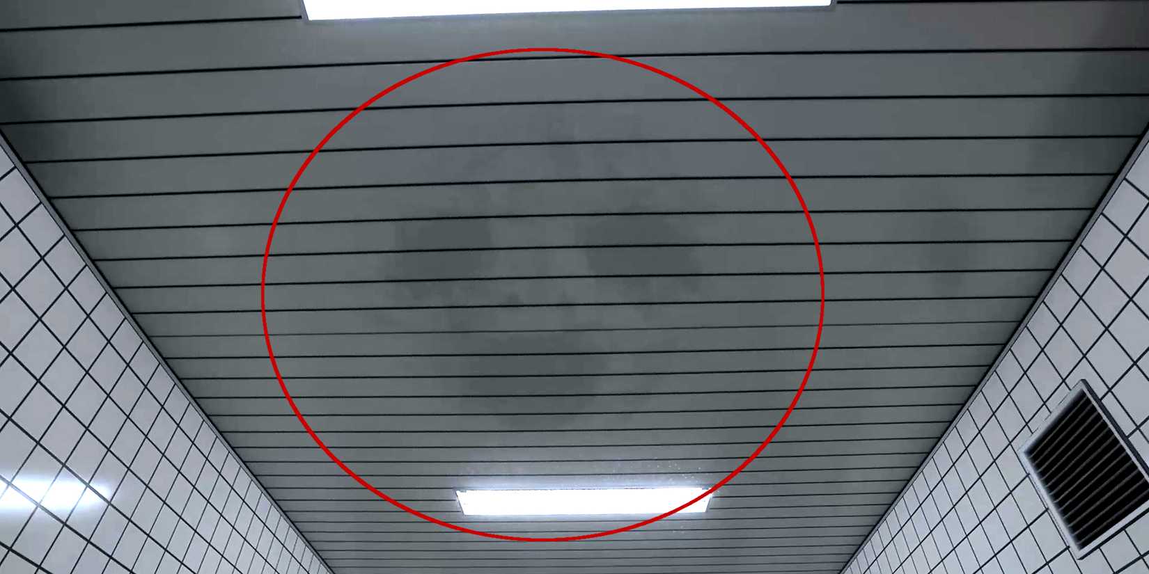 Image of a scary face on the ceiling in The Exit 8