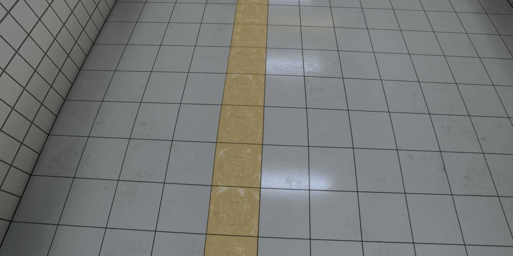 Image of the yellow tiles with an image of a face imprinted in them in The Exit 8
