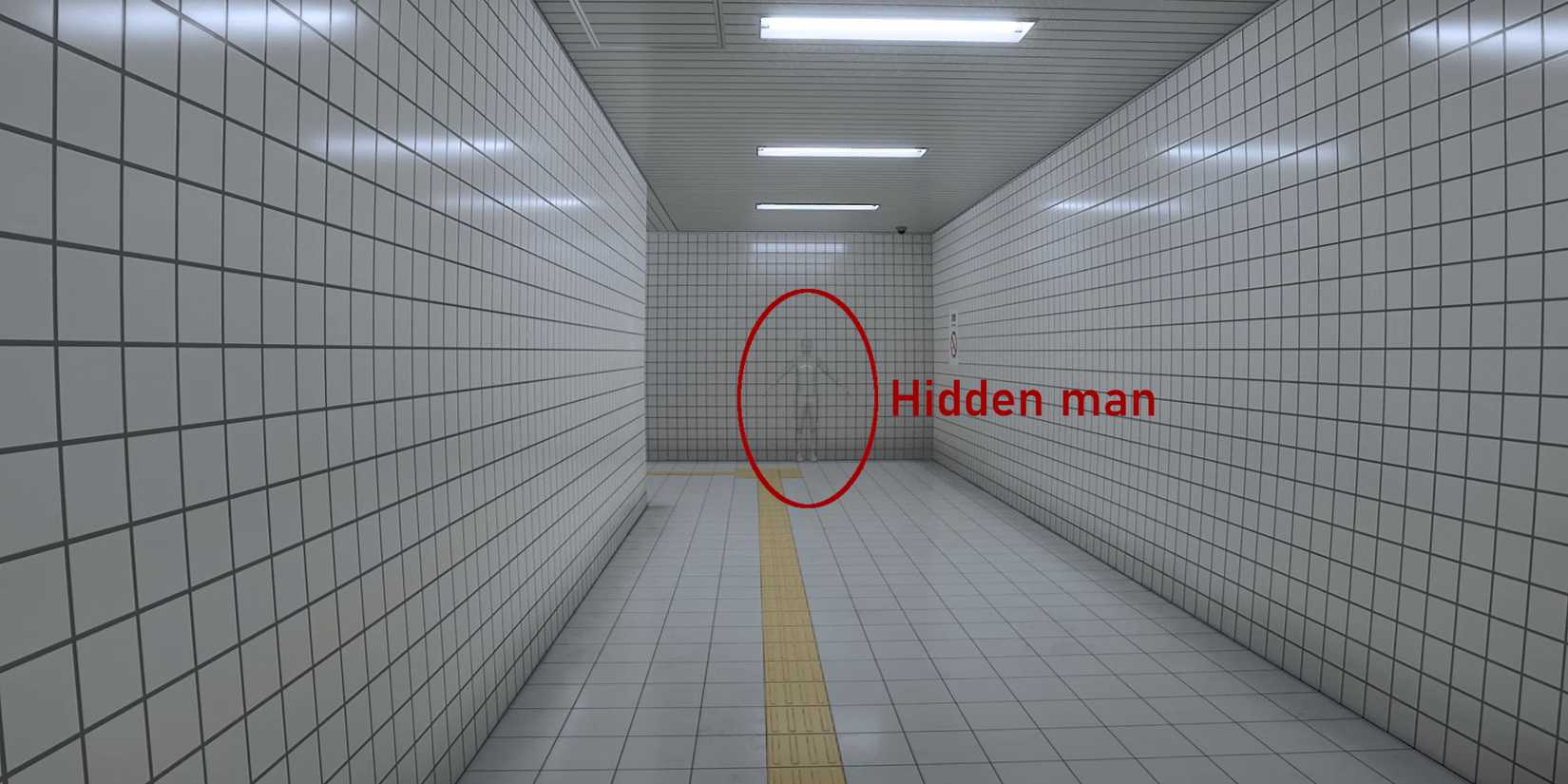Image of a hidden man against the wall in The Exit 8