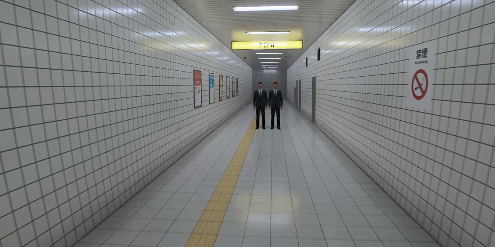 Image of two men in the hallway in The Exit 8