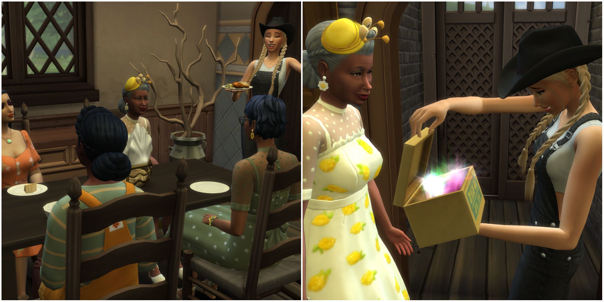 The Sim for the Bloomful Challenge throws dinner parties to connect with the community in The Sims 4