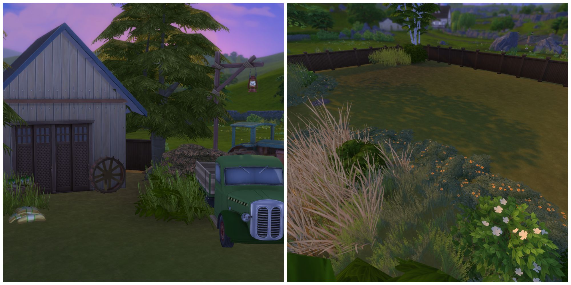 Two alternate sections of the farmhouse for the Bloomful Challenge in The Sims 4 for more space and storage.