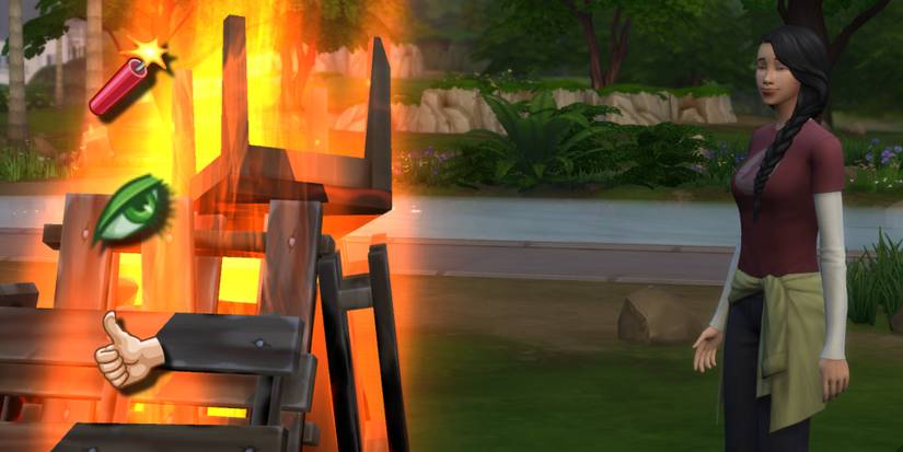 The Sim from District Twelve lights a fire and she has the hot-headed, jealous, and good traits