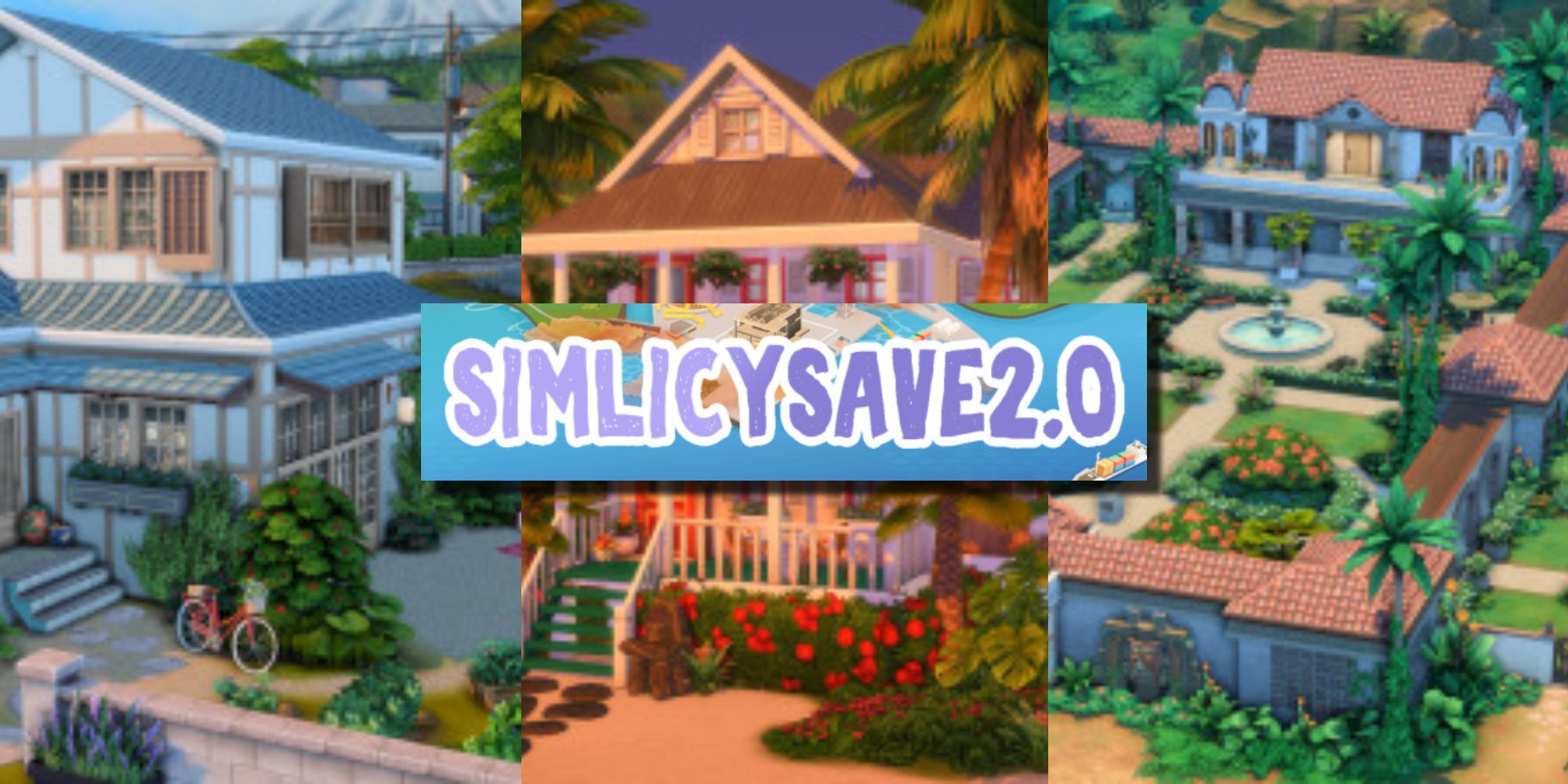 A series of houses from the SimLicy Save 2.0 save file for The Sims 4
