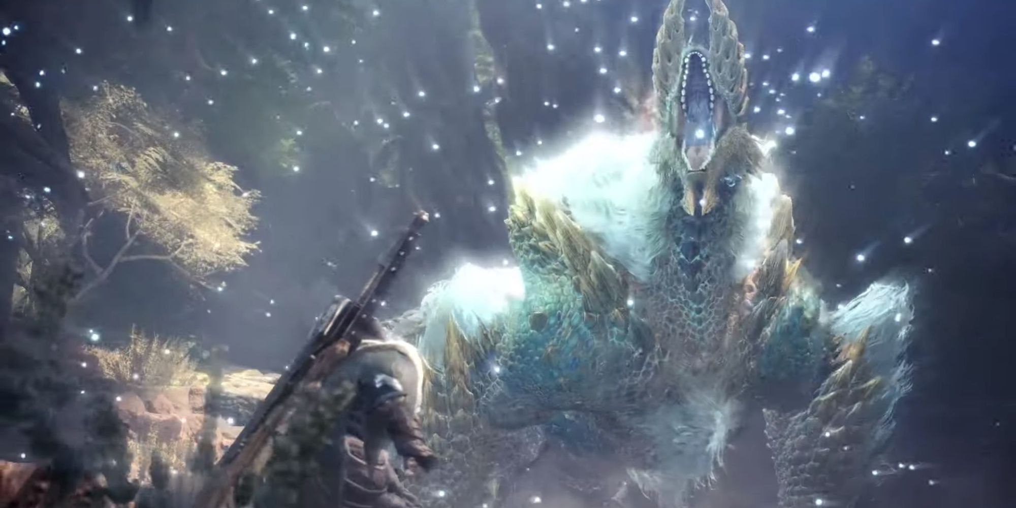 A Zinogre roaring in outrage in Monster Hunter World