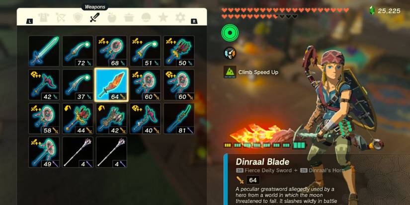 Link holding a Dinraal Blade with Dinraal's Horn