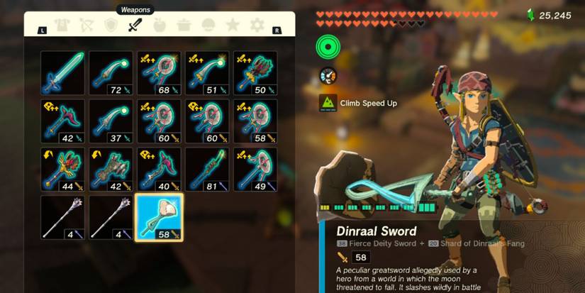 Link holding a Dinraal Sword with a shard of Dinraal's Fang