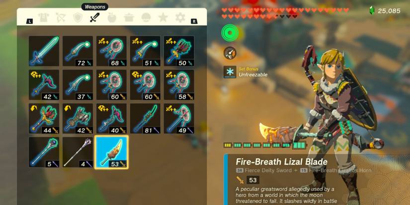 Link holding a Fire-Breath Lizal Blade