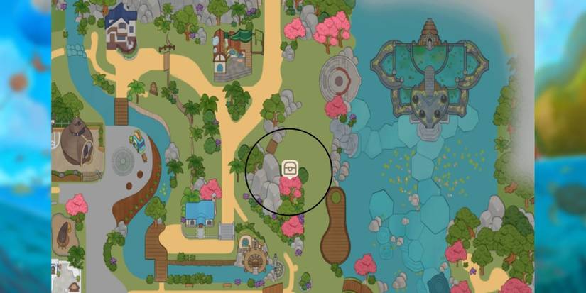 lake sacred tree treasure chest in coral island.