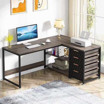 Tribesigns L-Shaped Computer Desk with Storage Drawers