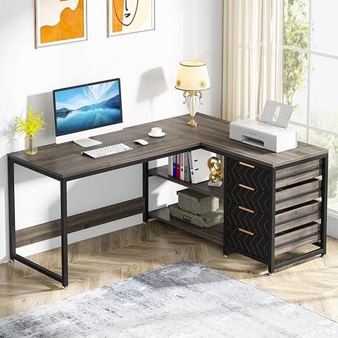 Tribesigns L-Shaped Computer Desk with Storage Drawers