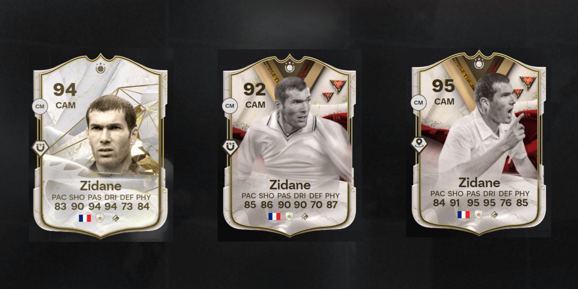 Zinedine Zidane Ultimate Dynasties Icon card stats and comparison in EA Sports FC 24