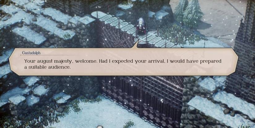 gustadolph aesfrost standing on top of a wall in triangle strategy