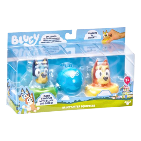 This image shows a Bluey and Bingo bath toy set.
