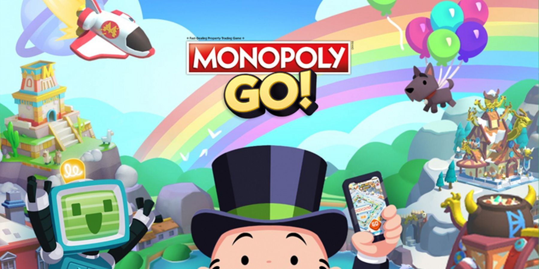 An image of multiple Monopoly GO characters beneath a logo
