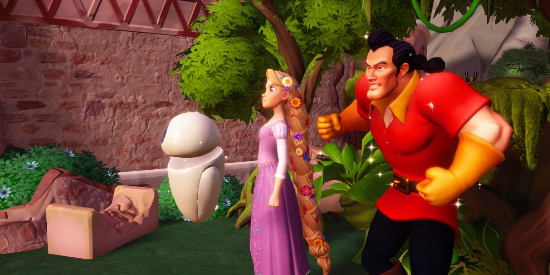 eve, rapunzel, and gaston in ddv