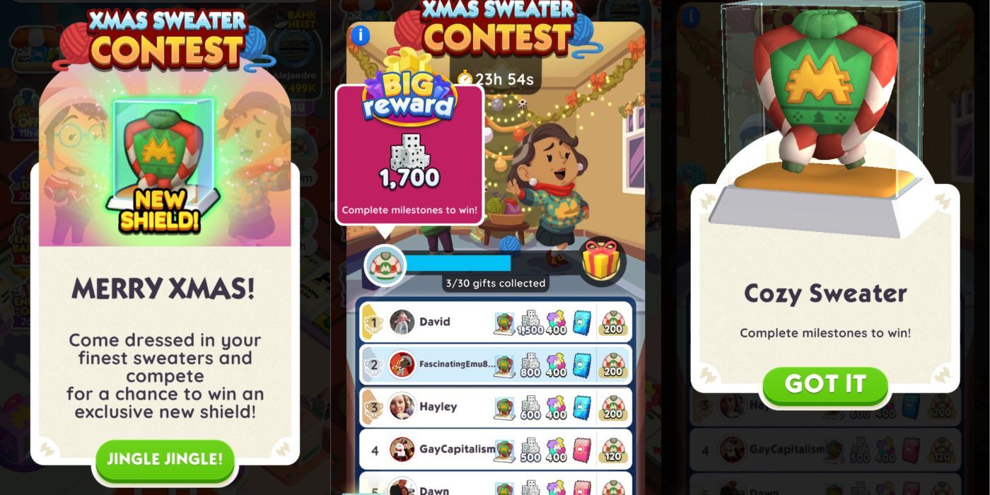 xmas sweater contest rewards monopoly go