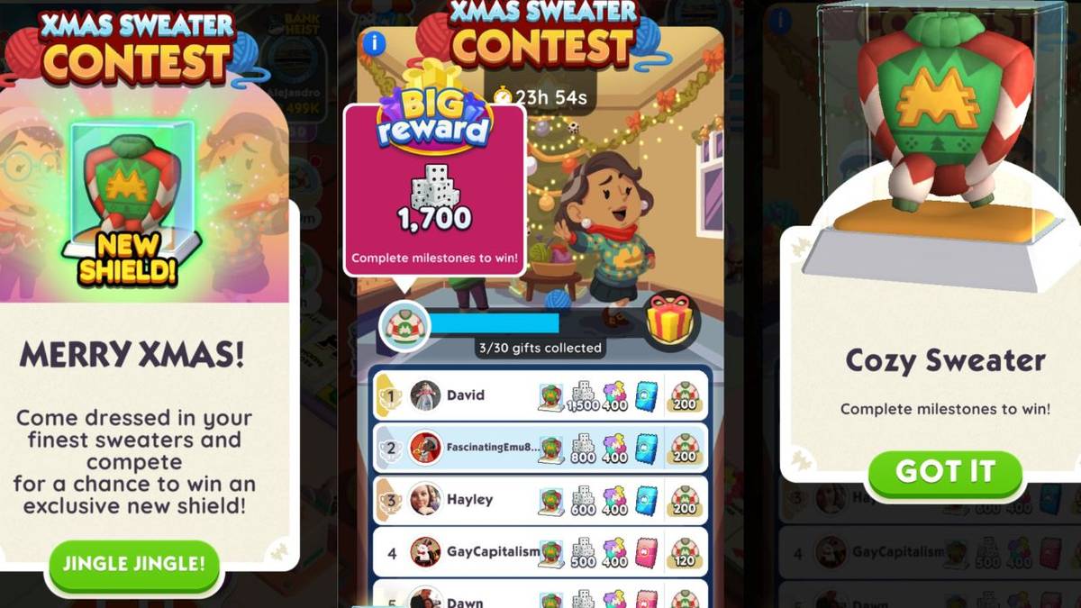 xmas sweater contest rewards monopoly go