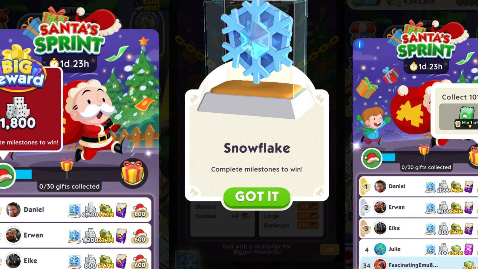 santa's sprint tournament monopoly go