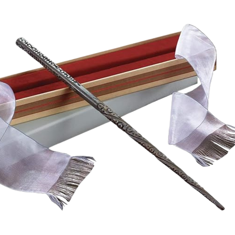 This images shows Sirius Black's wand from the Harry Potter series leaning against its box