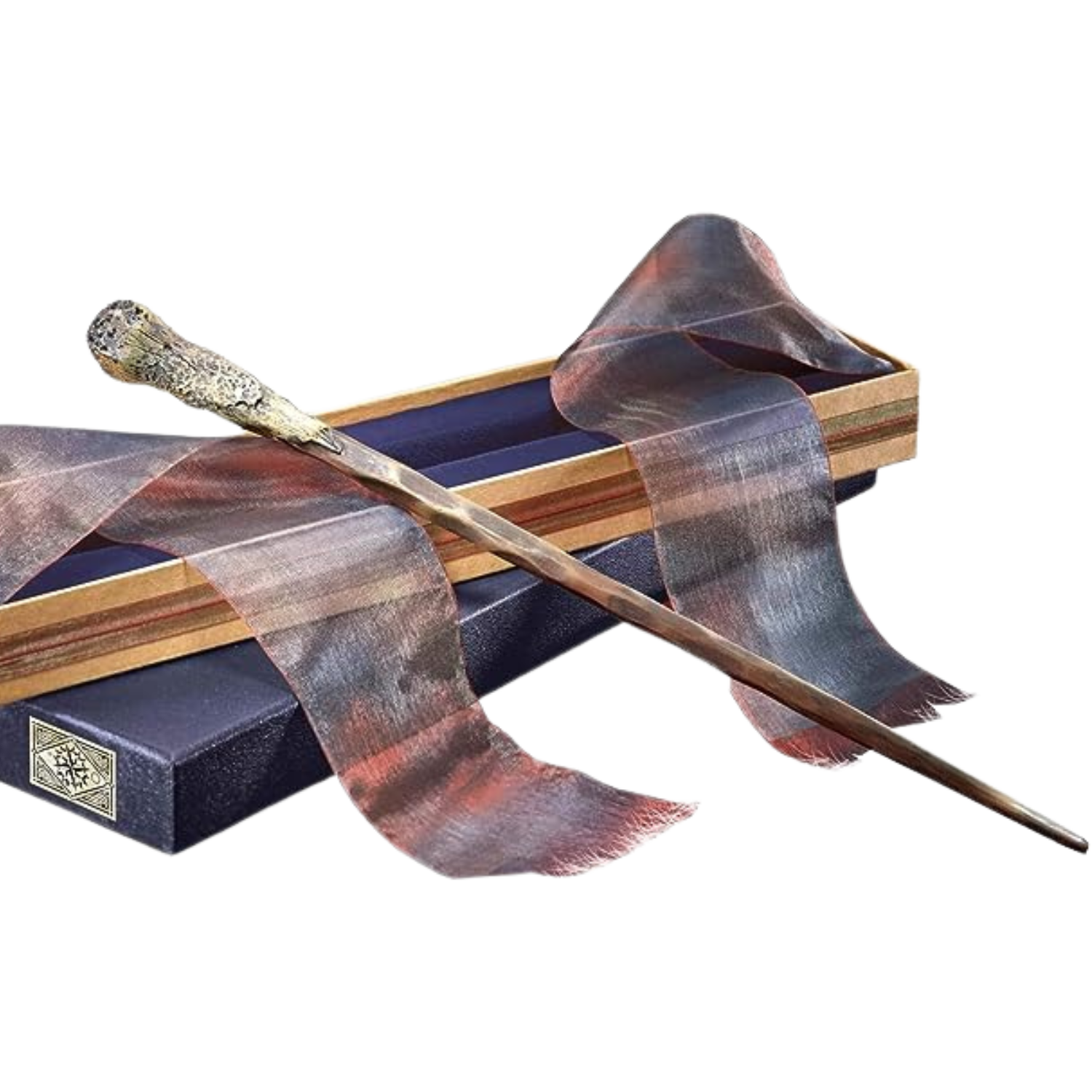 This image shows Ron Weasley's wand from the Harry Potter series leaning against a box
