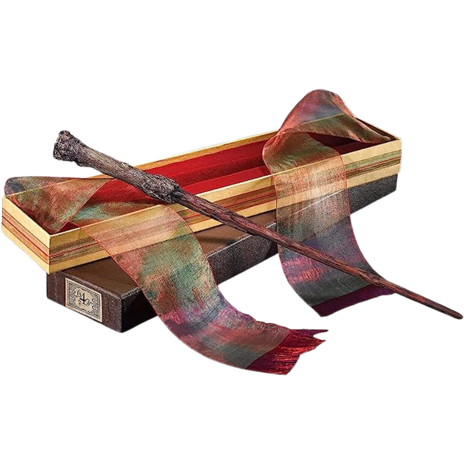 This image shows a replica of Harry Potter's wand from the Harry Potter series and its box.