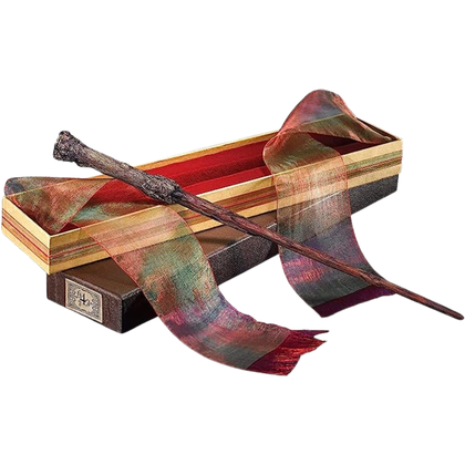 This image shows a replica of Harry Potter's wand from the Harry Potter series and its box.