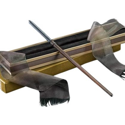 This image shows Draco Malfoy's Wand from the Harry Potter series leaning against its box