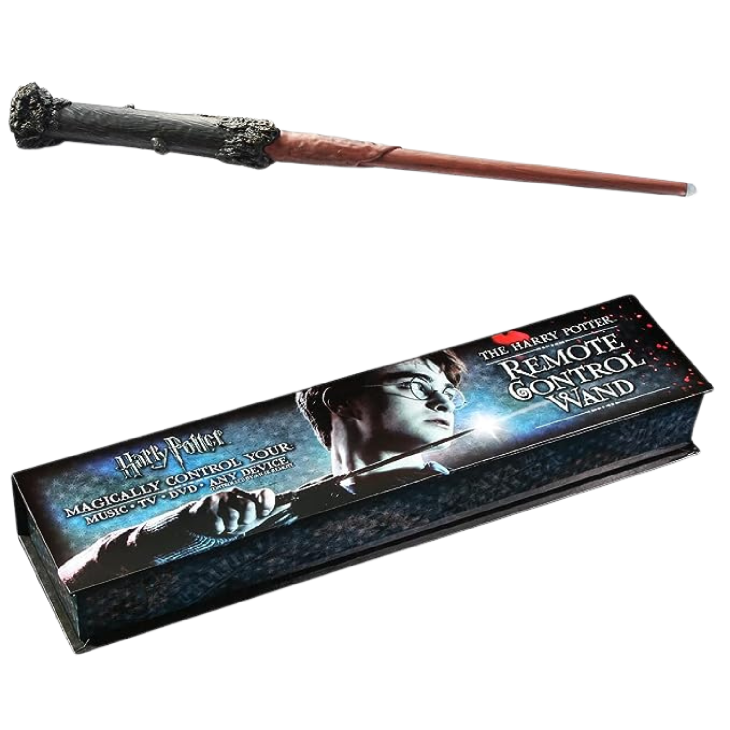 This image shows the Harry Potter Remote Control Wand next to its box