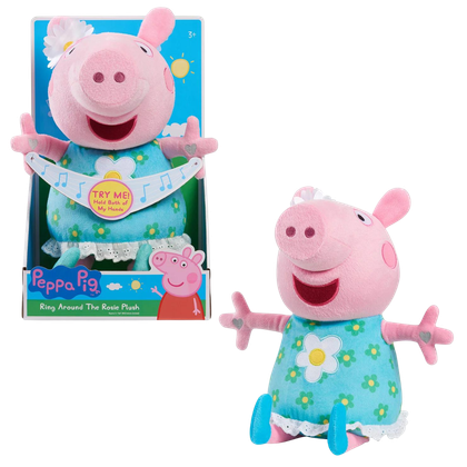 This image shows the Peppa Pig Singing Plush in and out of the box