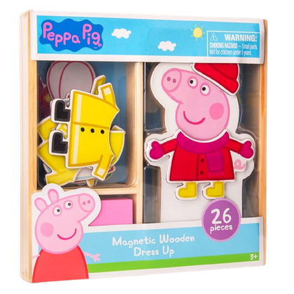 This images shows the box for the Peppa Pig Magnetic Wooden Dress Up set