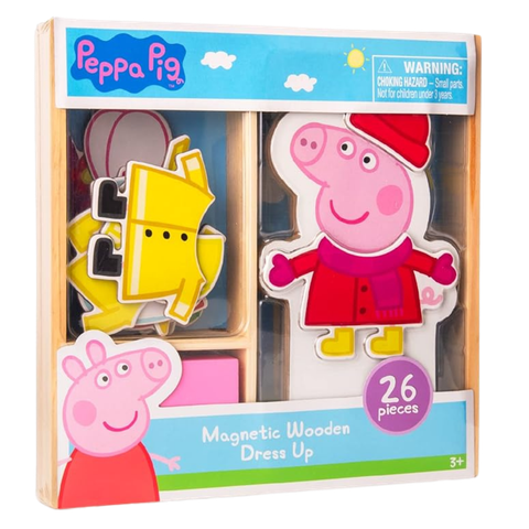 This images shows the box for the Peppa Pig Magnetic Wooden Dress Up set