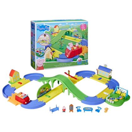 This image shows a toy car track and corresponding town 