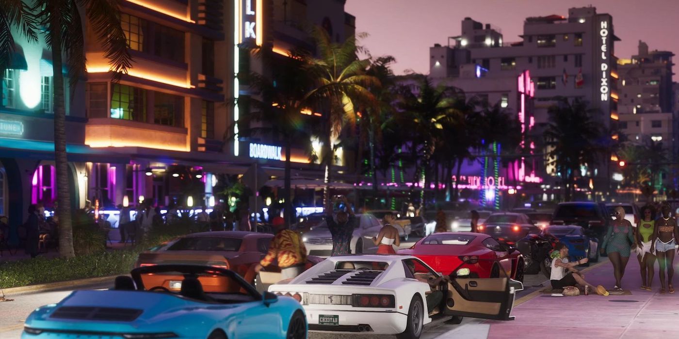 Vice City Strip filled with cars at night