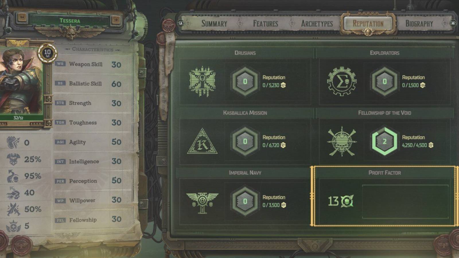 warhammer 40k rogue trader what is profit factor