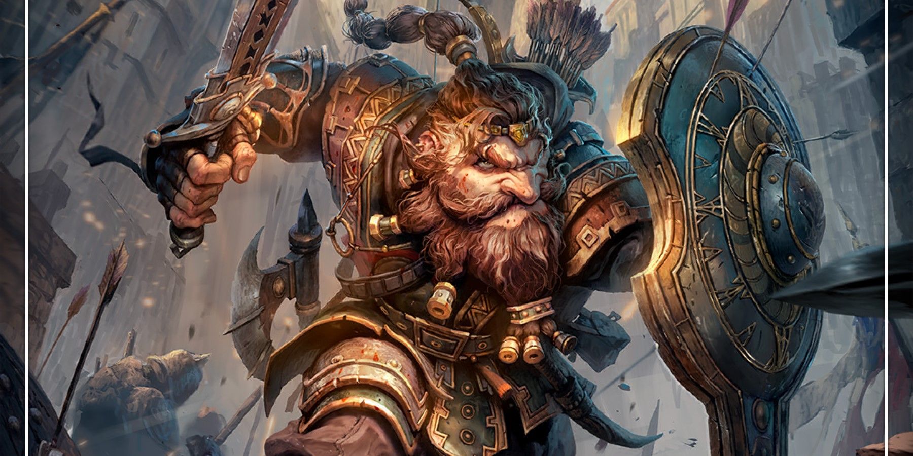a dwarf fighter wielding a sword and shield from the new dungeons and dragons books