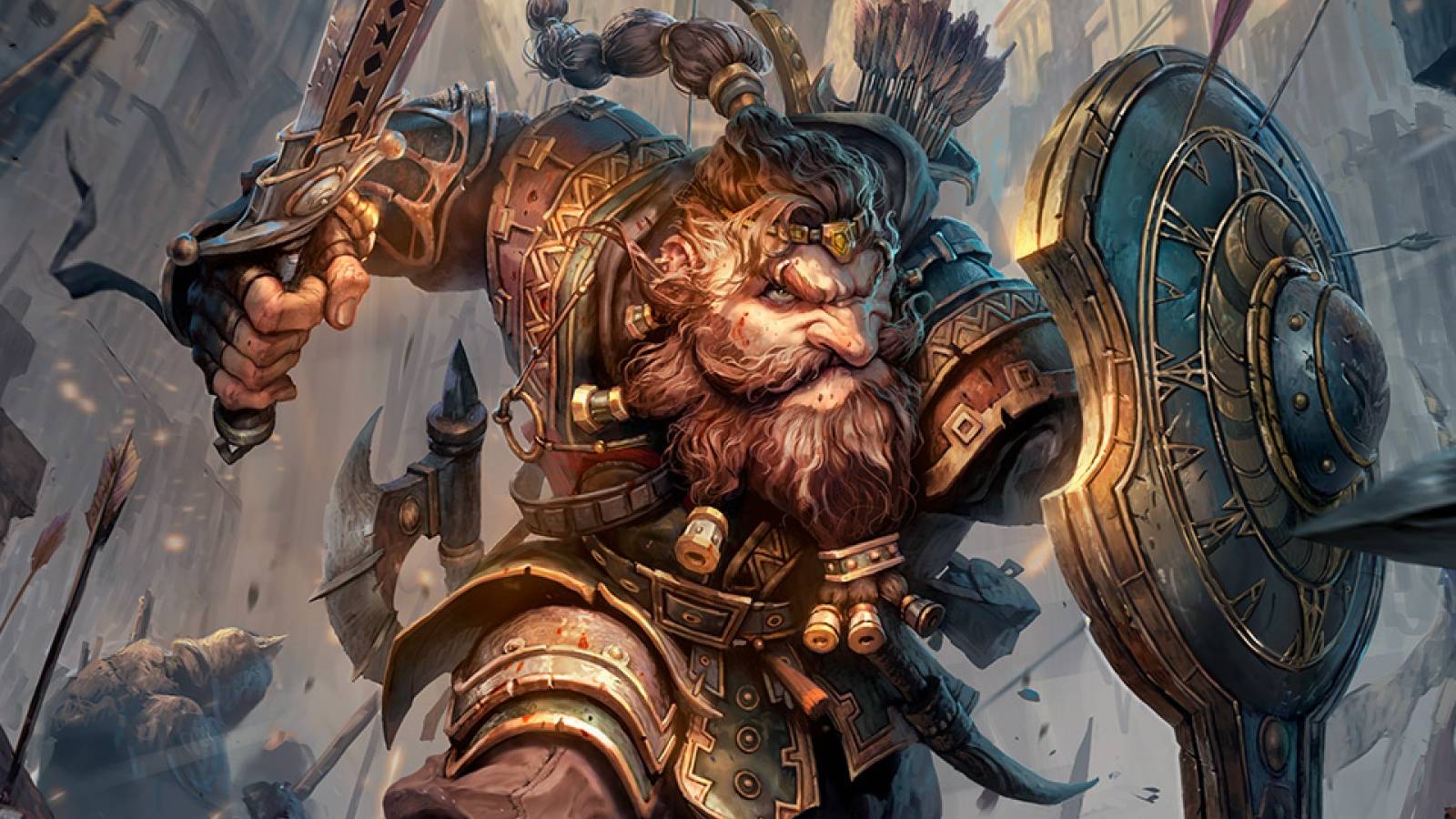 a dwarf fighter wielding a sword and shield from the new dungeons and dragons books