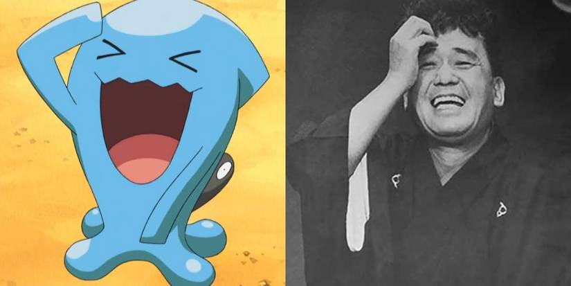 The Pokemon Wobbuffet alongside japanese comedian Hayashiya Sanpei I.